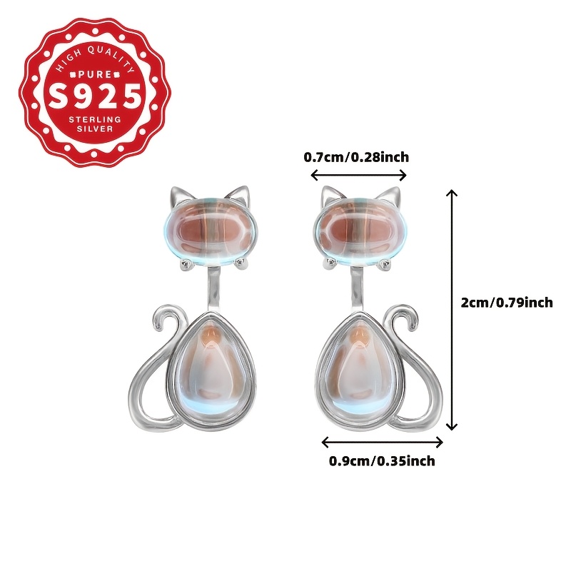Women's S925 Sterling Silver Colorful Cat Drop Earrings